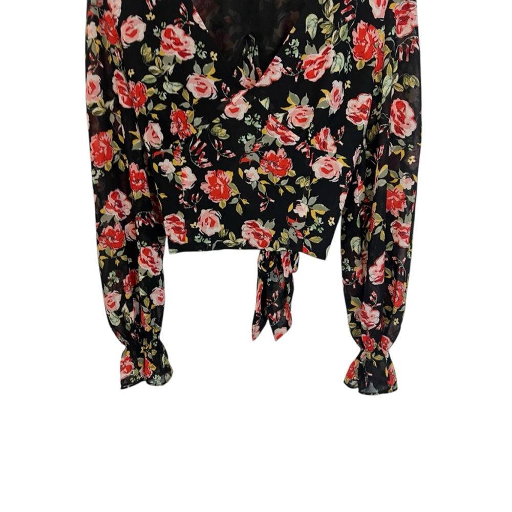 Women's Dynamite Black & Red Floral Long Sleeve Blouse Size L - Picture 4 of 10
